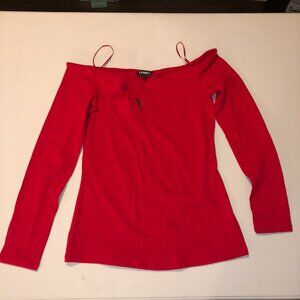 Express red top long sleeve shoulder straps spandex size S